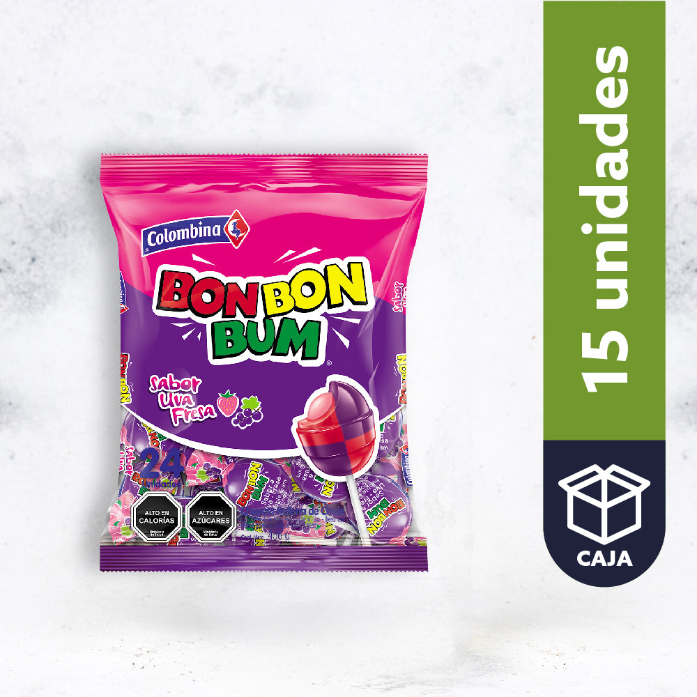 Chupete Colombina Bon Bon Bum Uva Fresa 24 uds.