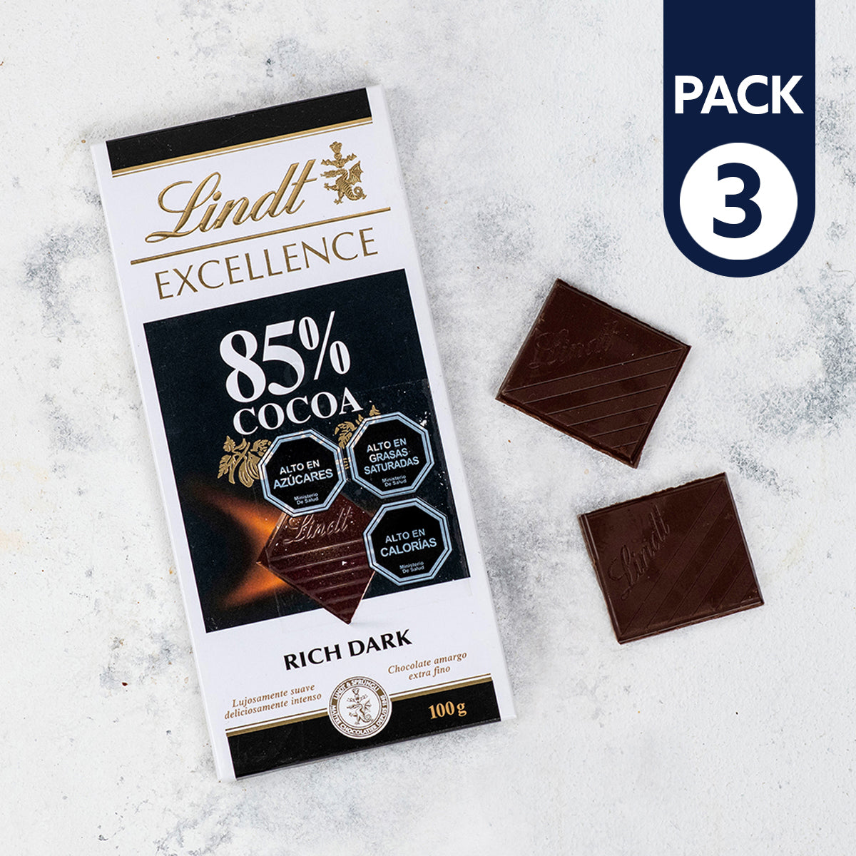 Pack 3x Chocolate Lindt 85% cacao 100gr C.I.